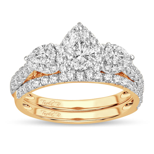 Celestial Marquise - Anillo nupcial de oro amarillo de 14 quilates con diamantes de 2,00 quilates