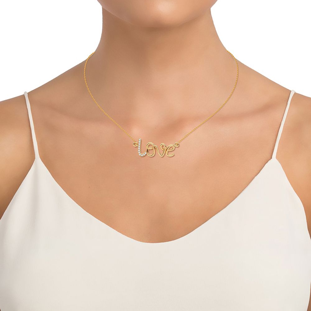 Whisper of Affection - 10K Yellow Gold 0.02CT Diamond "Love" Necklace