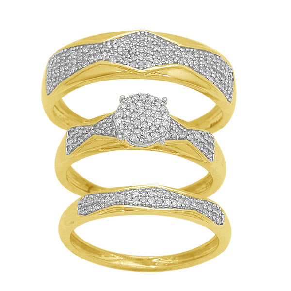 Conjunto de trío de diamantes de línea ondulada de 0,50 quilates en oro amarillo de 10 quilates