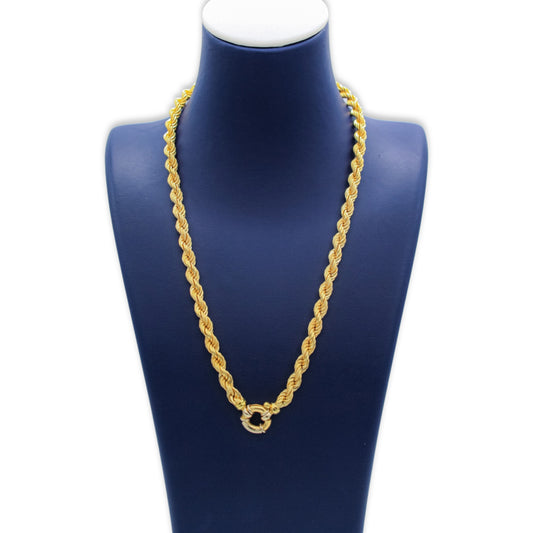 Collar de cadena de cuerda de 5 mm en oro amarillo semihueco de 18 quilates