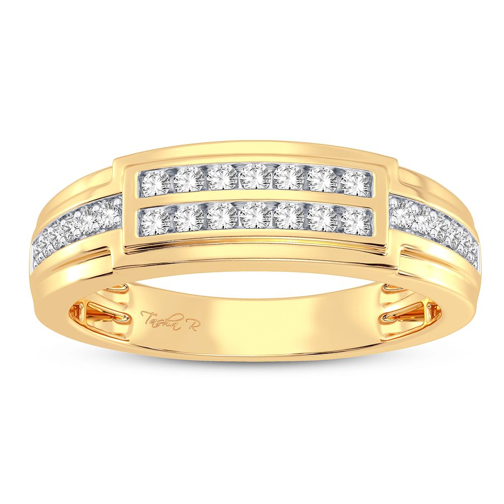 Anillo para hombre con diamantes de 0,25 quilates y engaste de canales en oro amarillo de 10 quilates