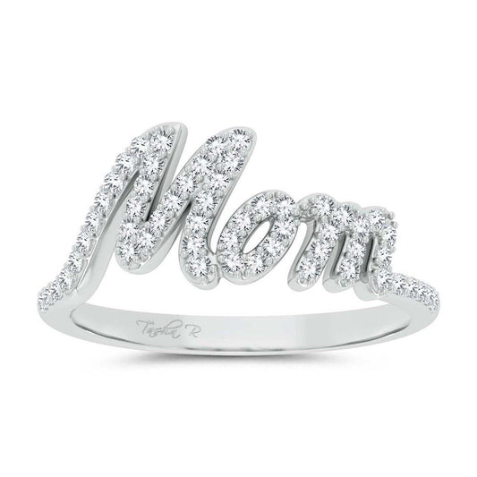 10K White Gold 0.23 CT Diamond "Mom" Ring