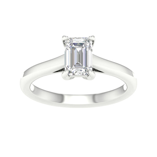 Elegante talla esmeralda: anillo de diamantes cultivados en laboratorio de talla esmeralda de 1,00 quilates en oro blanco de 14 quilates
