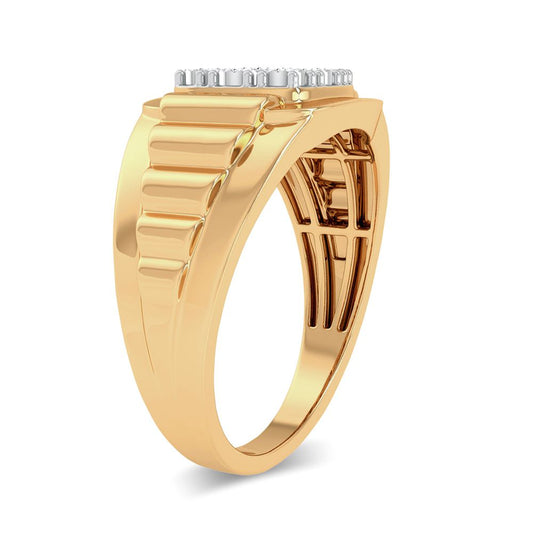 10K Yellow Gold Rectangular Diamond Cluster Men's Ring