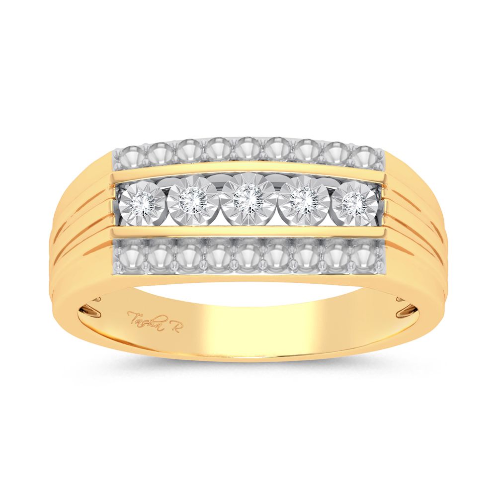 Anillo para hombre con diamantes de 0,15 quilates y doble banda en oro amarillo de 10 quilates