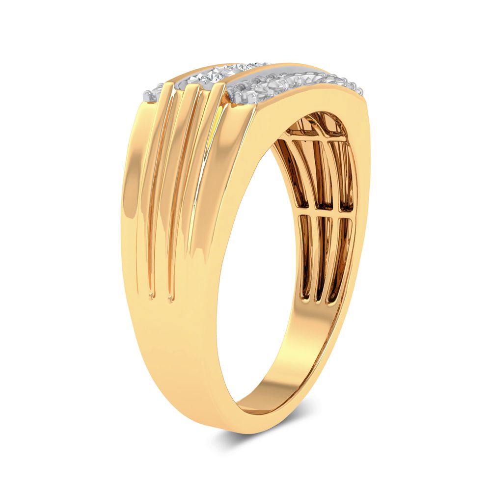 Anillo para hombre con diamantes de 0,15 quilates y doble banda en oro amarillo de 10 quilates