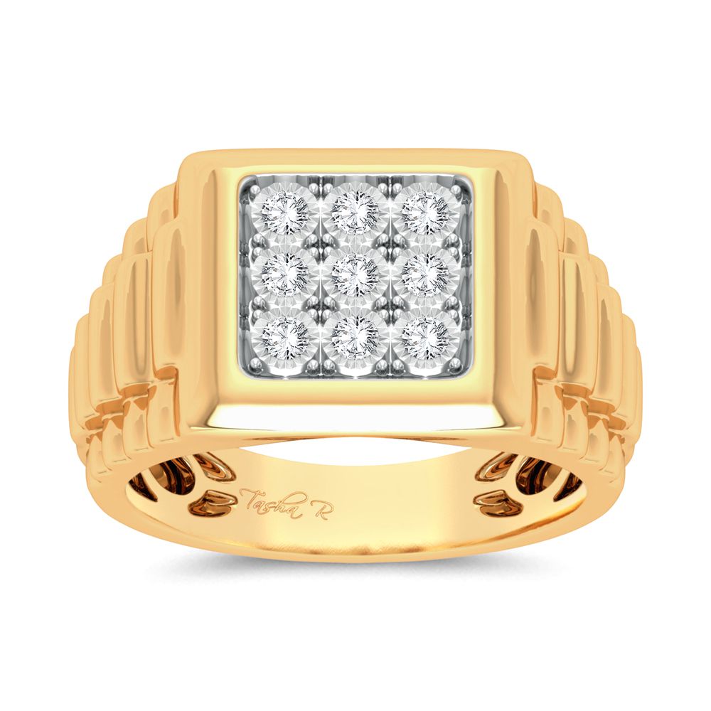 Anillo para hombre con diamantes de 0,15 quilates en racimo cuadrado de oro amarillo de 10 quilates