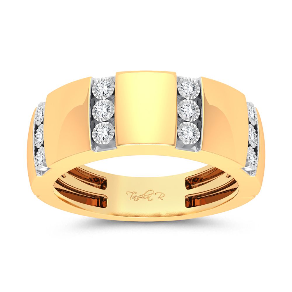 Anillo para hombre con diamantes de 0,20 quilates y banda central en oro amarillo de 10 quilates