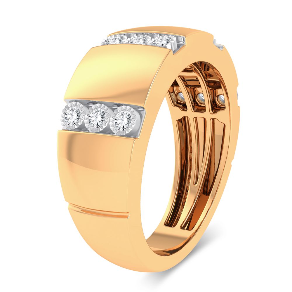 Anillo para hombre con diamantes de 0,20 quilates y banda central en oro amarillo de 10 quilates