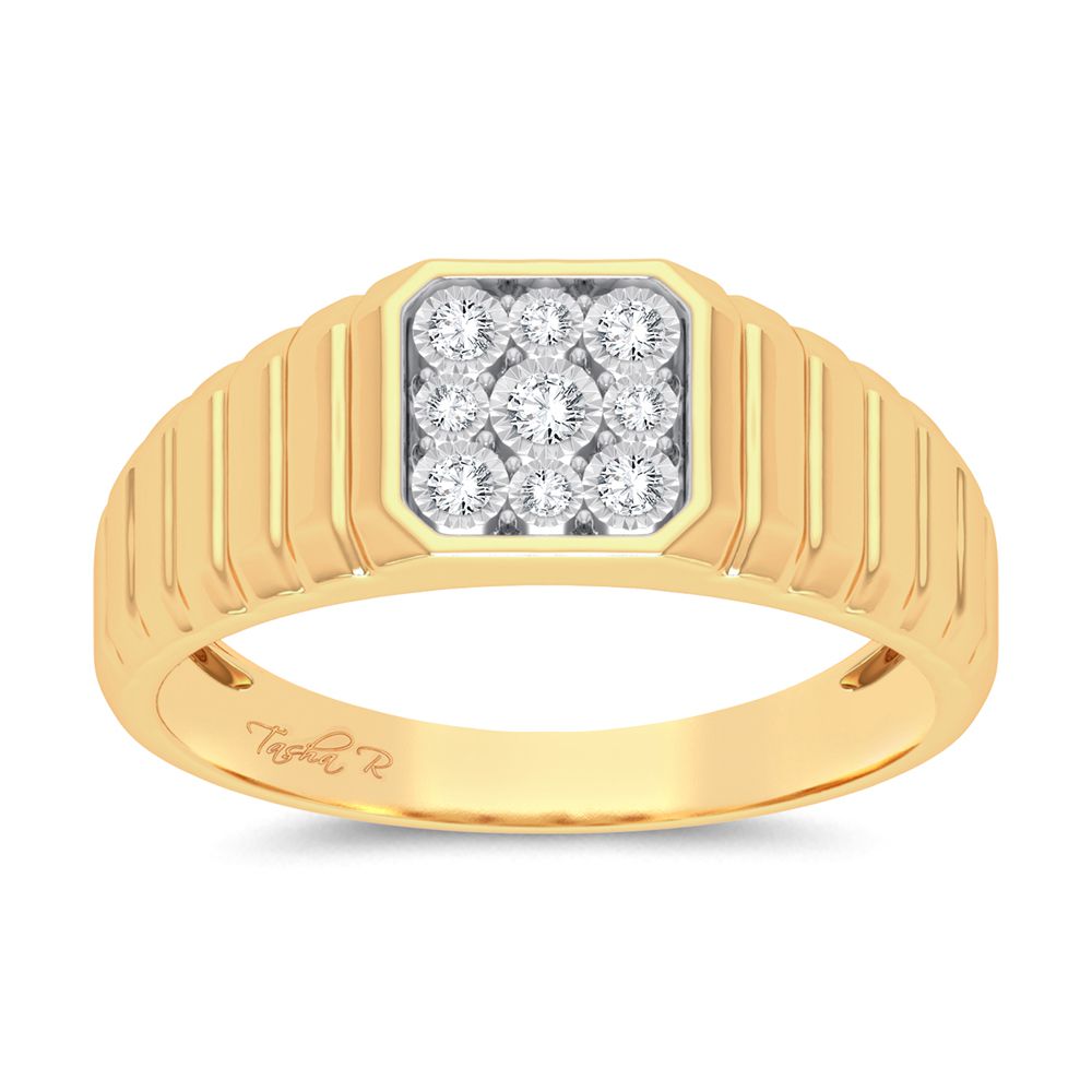 Anillo de hombre de oro amarillo de 10 quilates con diamantes de 0,15 quilates