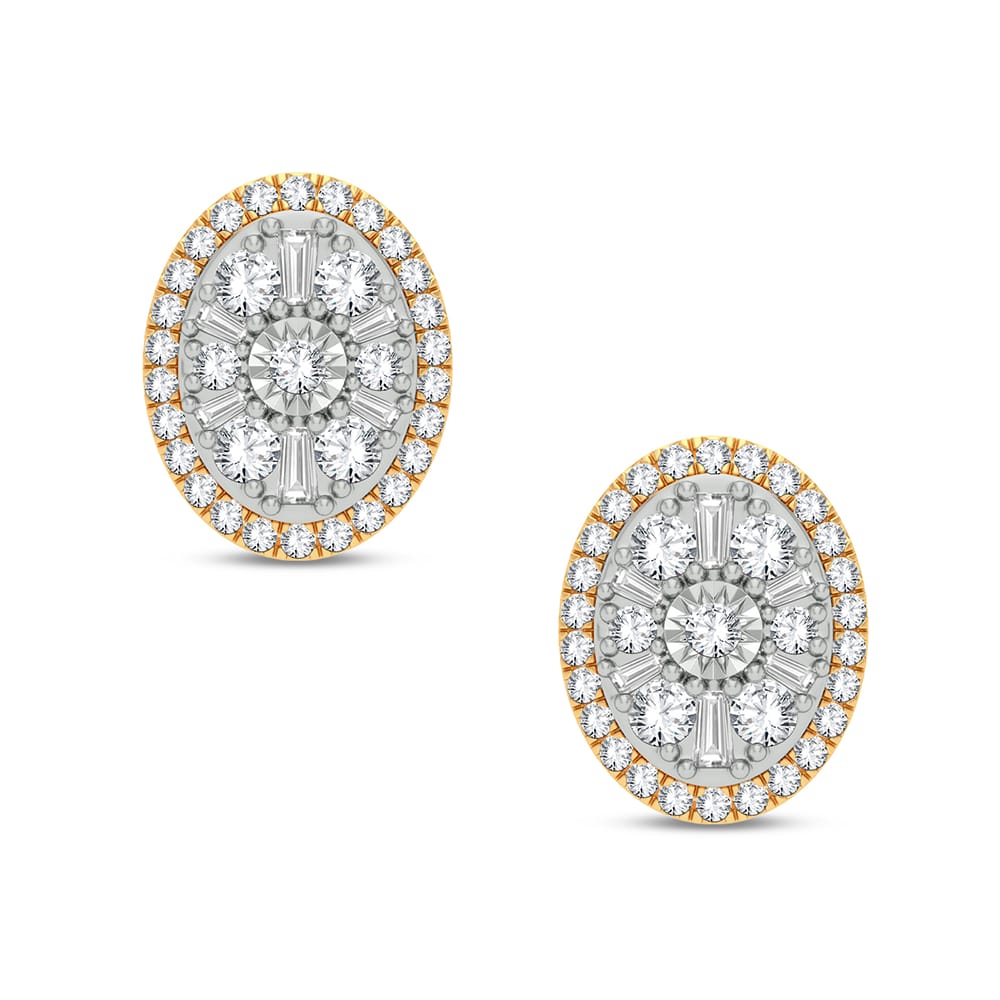 Radiant Halo Diamond Stud Earrings - 14K Yellow Gold