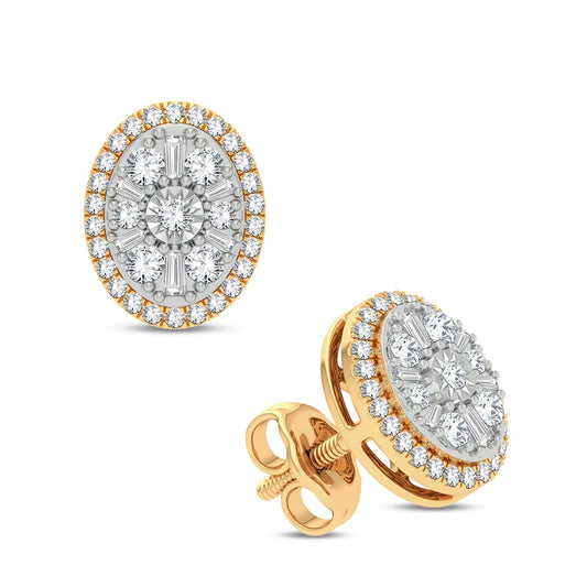 Aretes de diamantes con halo radiante - Oro amarillo de 14 k