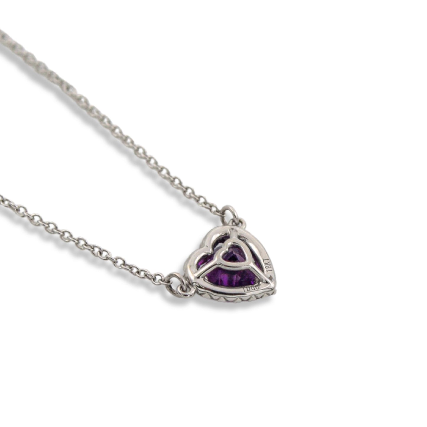 Amethyst Heart - 18K White Gold Necklace with Amethyst and Diamond Halo