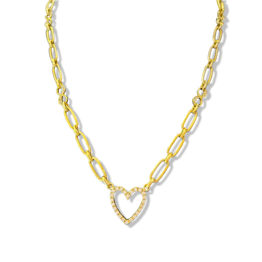 Infinite Grace - Collar de clip de oro amarillo de 14 quilates con dije de corazón
