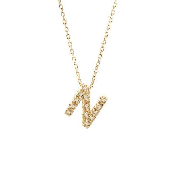 All Diamond Letter Charm Necklace: A-Z - Ariel's Jewelry 