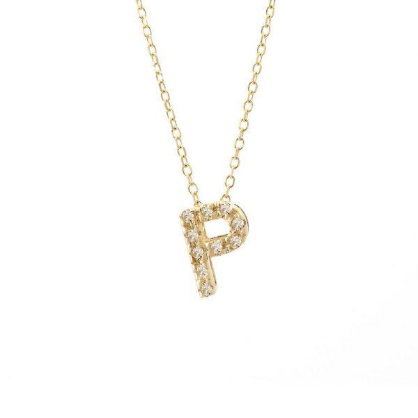 All Diamond Letter Charm Necklace: A-Z - Ariel's Jewelry 