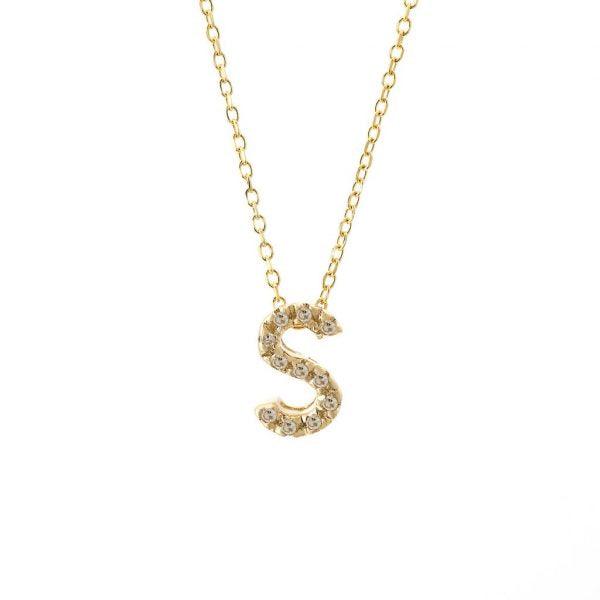 All Diamond Letter Charm Necklace: A-Z - Ariel's Jewelry 