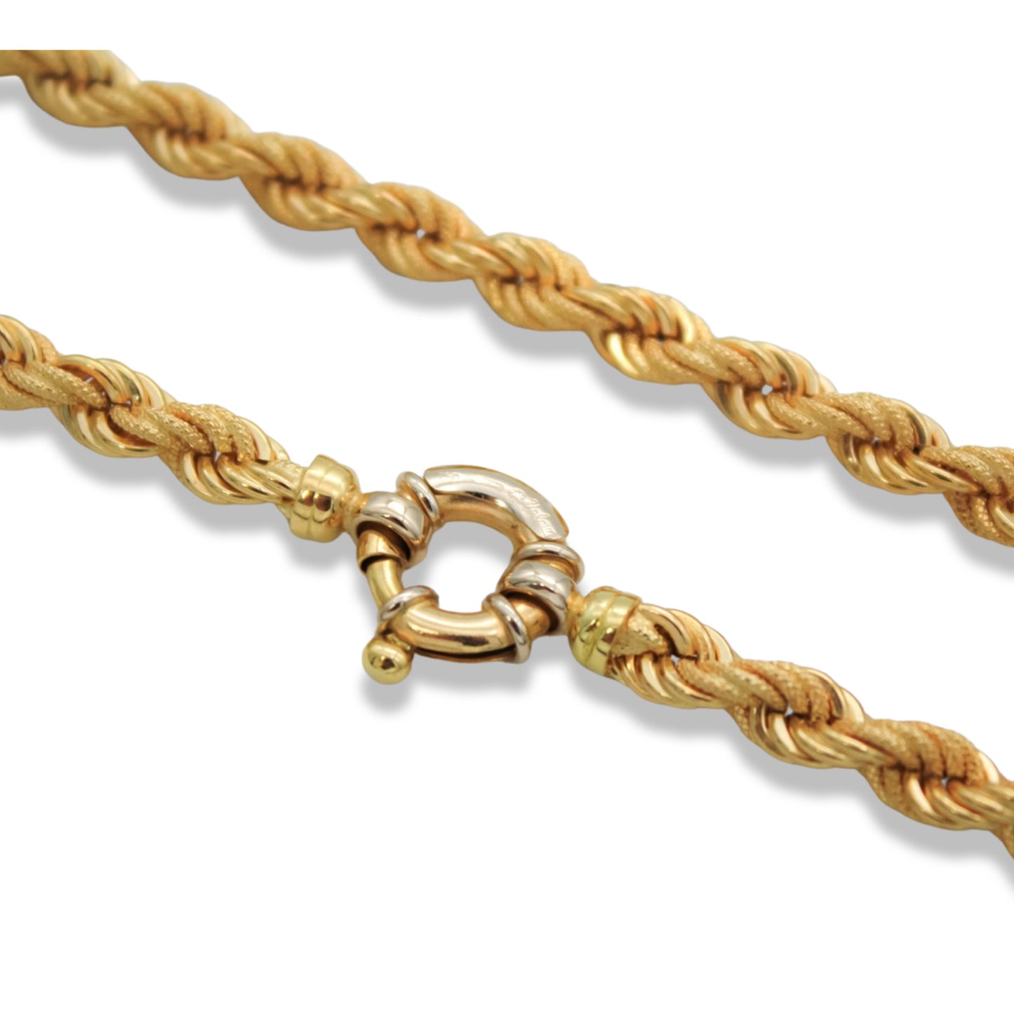 Collar de cadena de cuerda de 5 mm en oro amarillo semihueco de 18 quilates