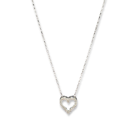 Brillo eterno - Collar de cadena Rolo de oro blanco de 14 quilates con dije de corazón de diamantes