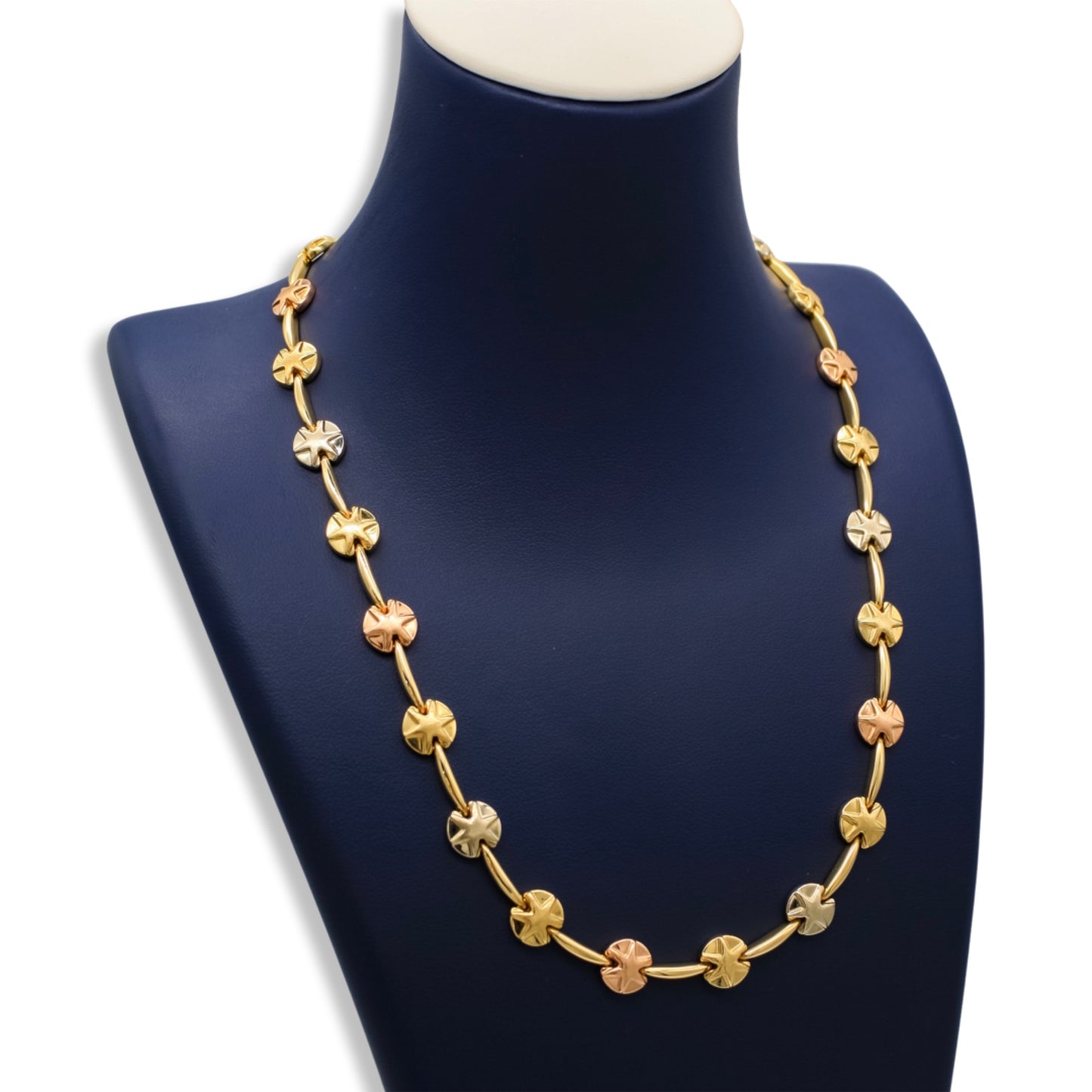 Conjunto de collar de estrella tricolor elegante para mujer en oro de 18 quilates