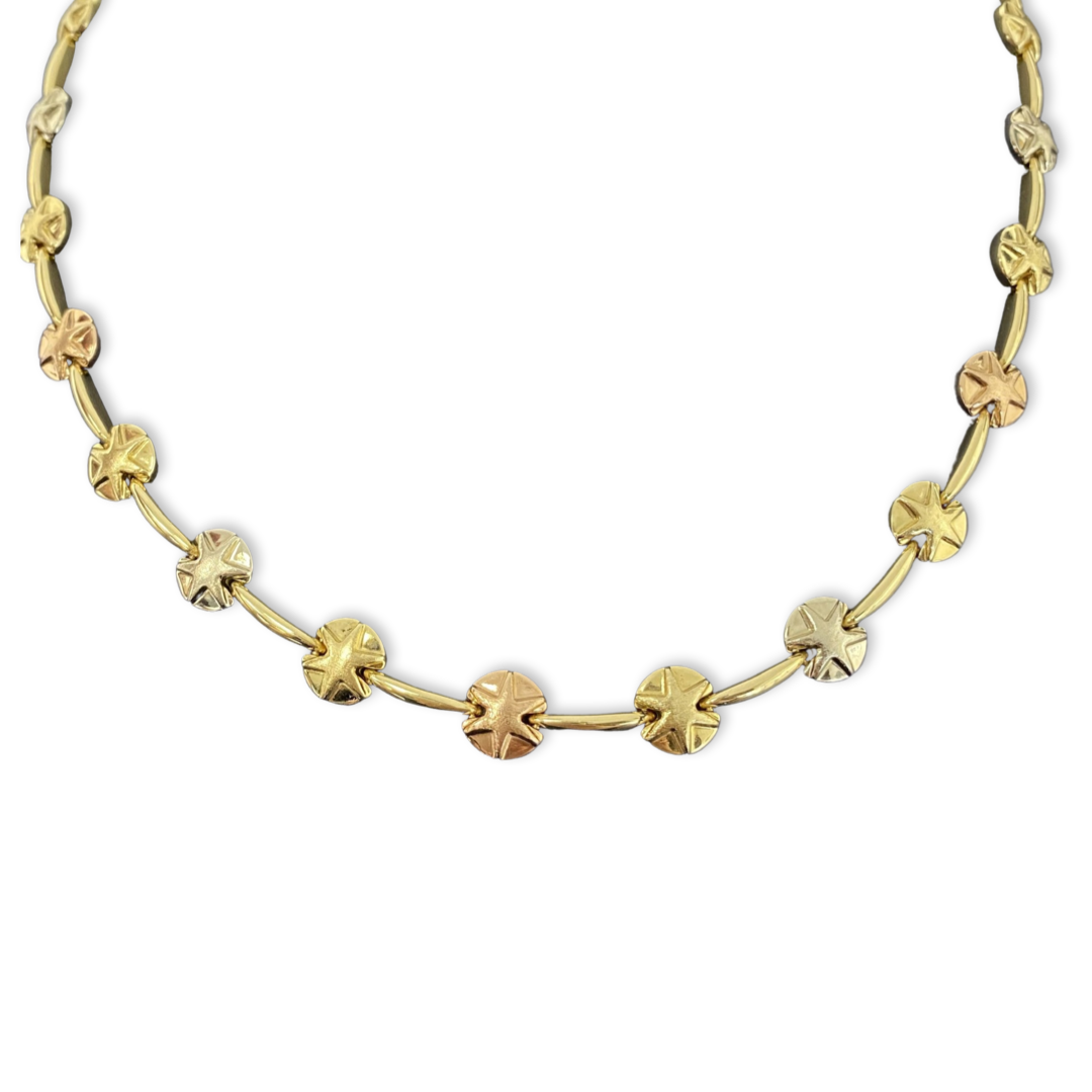 Conjunto de collar de estrella tricolor elegante para mujer en oro de 18 quilates