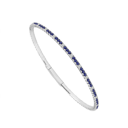 Sapphire Bangle Bracelet - 14K White Gold 2 CT Diamonds