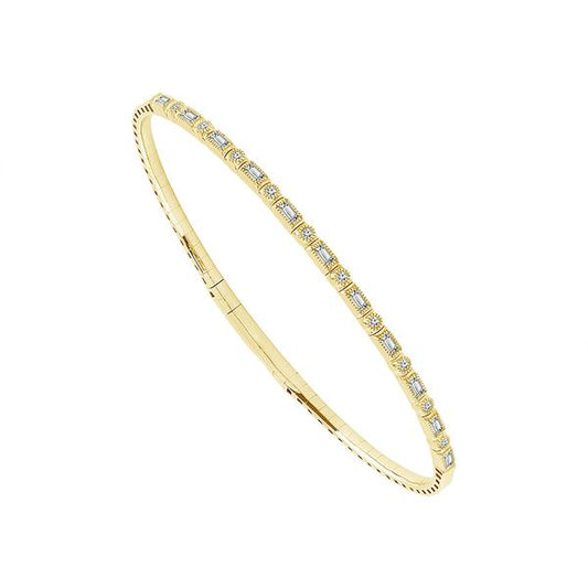Fancy Bangle Bracelet - 14K Gold 0.4 CT Diamonds