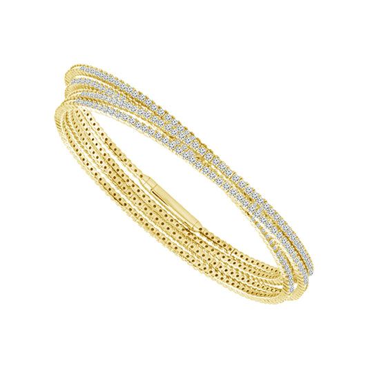 Multi-Layered Bangle Bracelet - 14K Gold 6.25 CT Diamonds