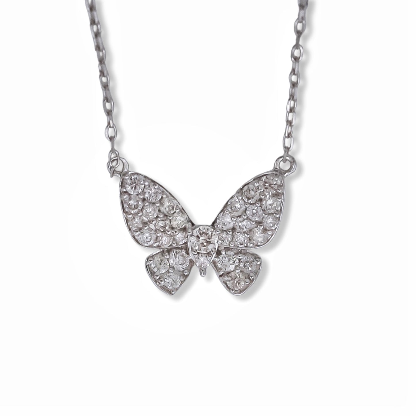 Diamond Butterfly Charm Necklace In 18K White Gold